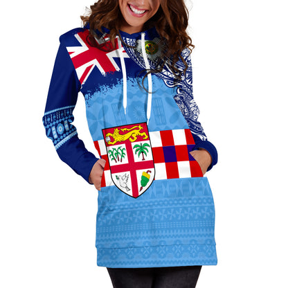 Fiji Hoodie Dress Fijian UK Flag With Coat Of Arms