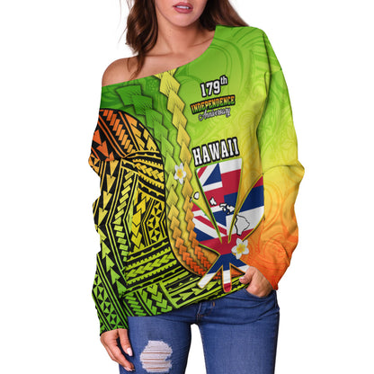 Hawaii Polynesian Women Off Shoulder Sweater - Custom Hawaii Independence Day Polynesian Cullture