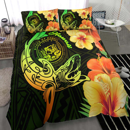 Hawaii Polynesian Bedding Set - Hawaii Sharks Tribal Patterns Green
