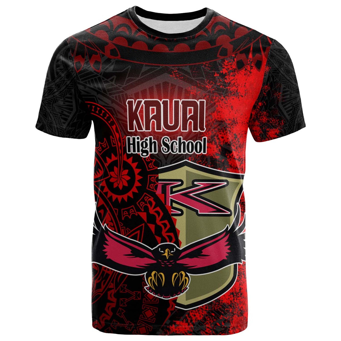 Hawaii Custom Polynesian T-shirt - Kauai High School Red Eagles Polynesian Tribal Pattern
