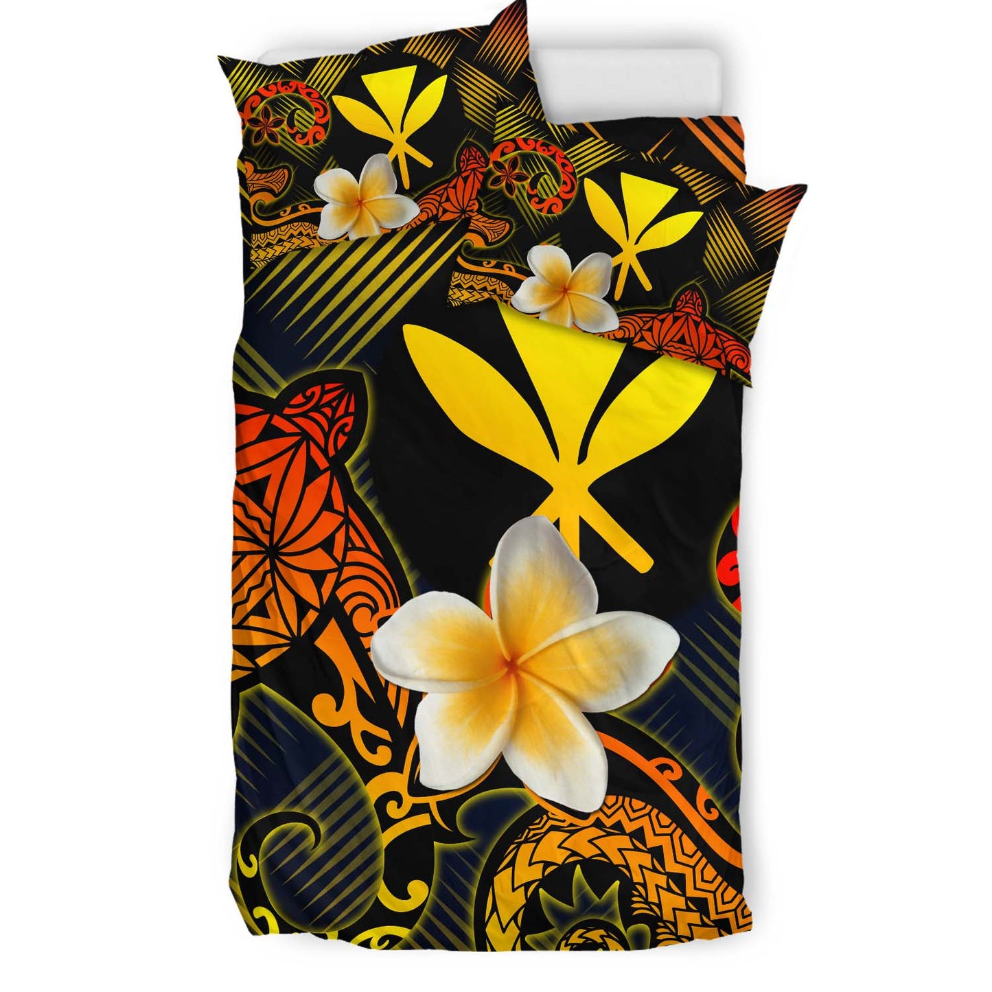 Kanaka Maoli Polynesian Bedding Set - Lauhala Turtle Plumeria Tropical