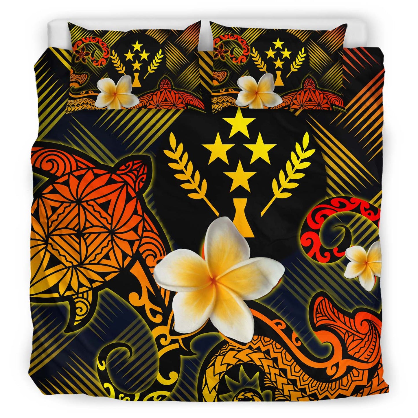 Kosrae Polynesian Bedding Set - Lauhala Turtle Plumeria Tropical