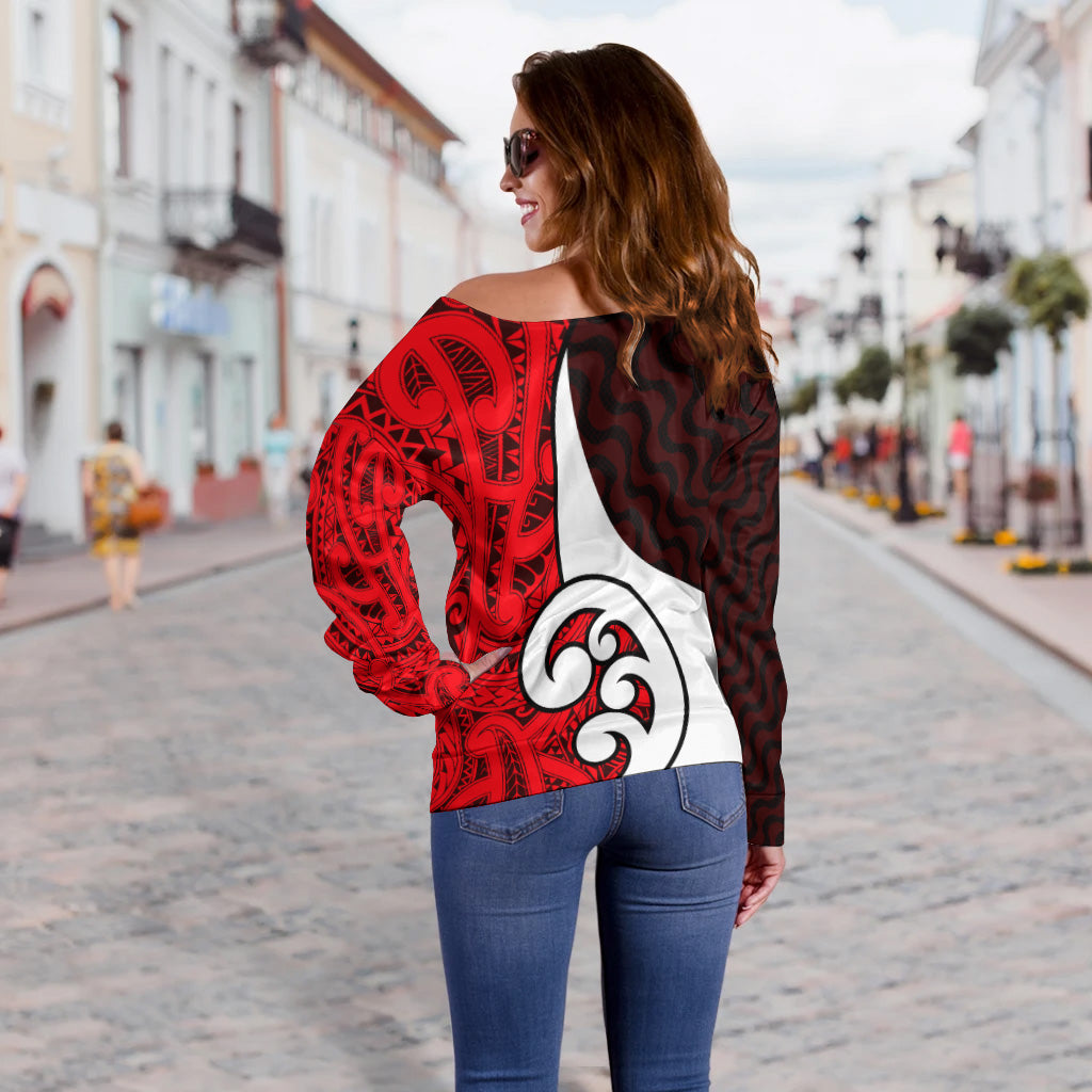 New Zealand Off Shoulder Sweater - Flag of the United Tribes of New Zealand Waitangi Day