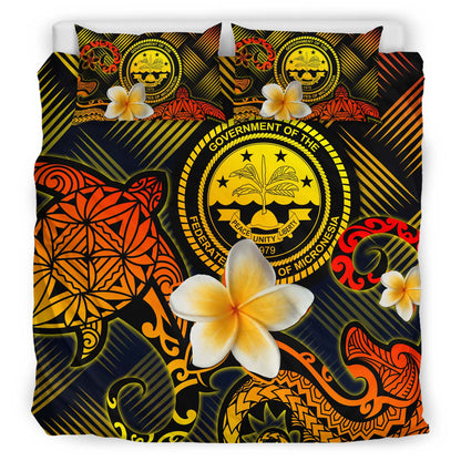 Federated States of Micronesia Polynesian Bedding Set - Lauhala Turtle Plumeria Tropical