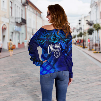Chuuk Polynesian Off Shoulder Sweatshirt - Lauhala Coat Of Arms