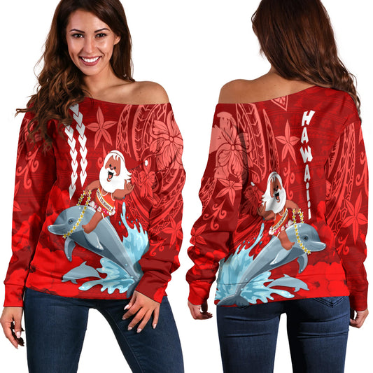Hawaii Polynesian Christmas Off Shoulder Sweater - Polynesian Santa Christmas Ugly Hawaii
