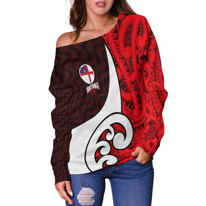 New Zealand Off Shoulder Sweater - Flag of the United Tribes of New Zealand Waitangi Day