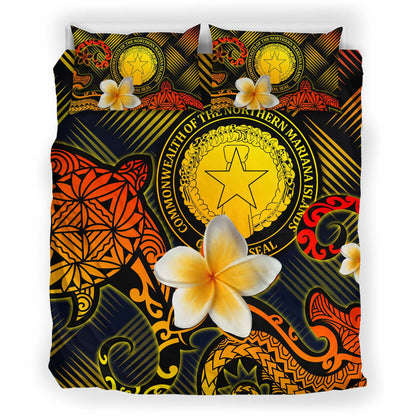 Northern Mariana Islands Polynesian Bedding Set - Lauhala Turtle Plumeria Tropical
