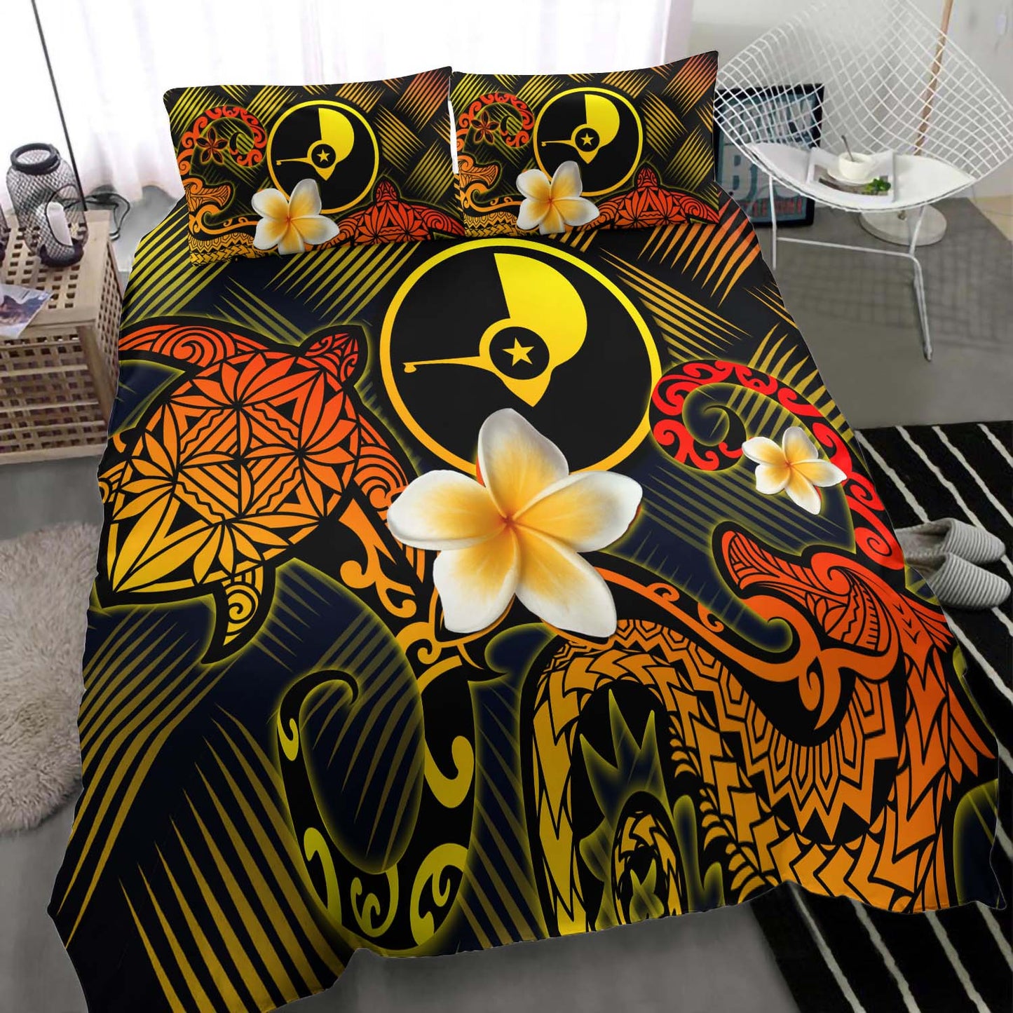 Yap Polynesian Bedding Set - Lauhala Turtle Plumeria Tropical