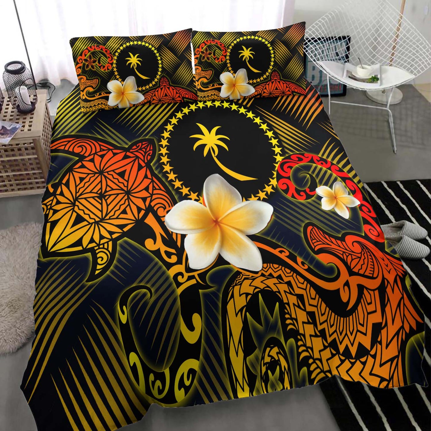 Chuuk Polynesian Bedding Set - Lauhala Turtle Plumeria Tropical