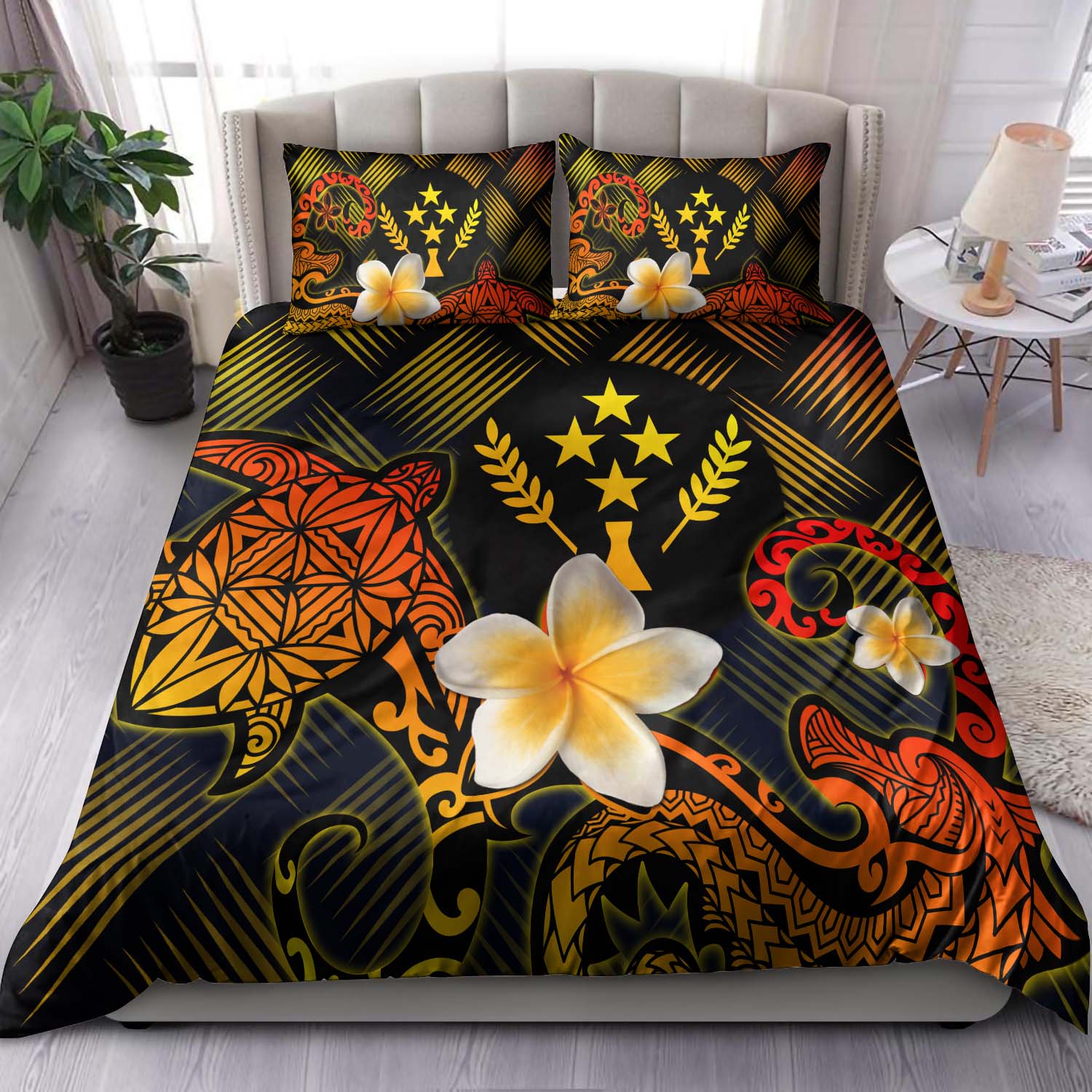 Kosrae Polynesian Bedding Set - Lauhala Turtle Plumeria Tropical