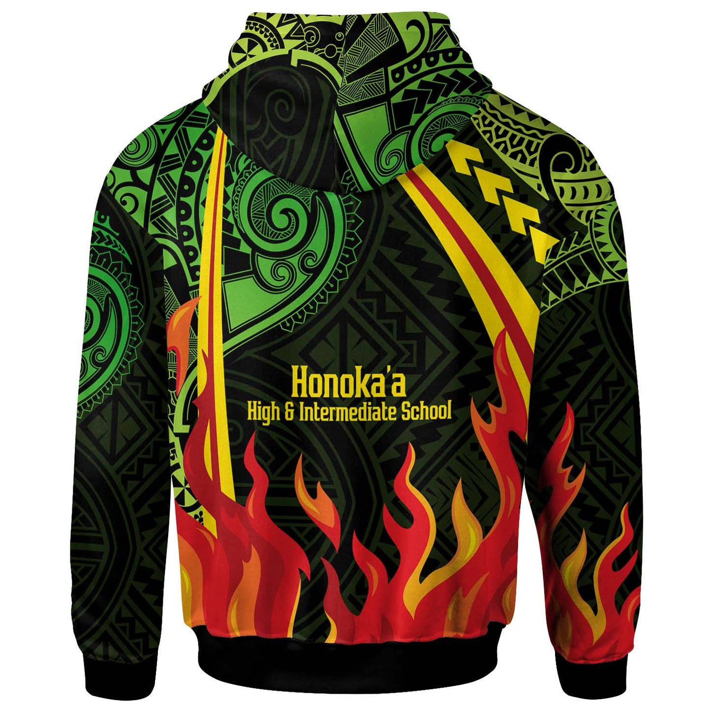 Hawaii Custom Hoodie - Honokaa High And Intermediate School Polynesian Pattern Fire