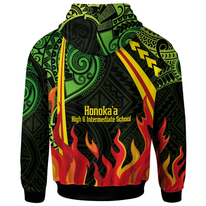 Hawaii Custom Hoodie - Honokaa High And Intermediate School Polynesian Pattern Fire