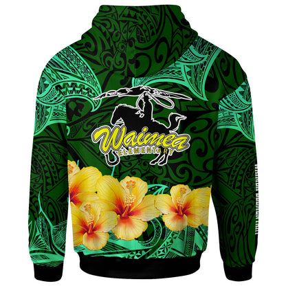 Hawaii Polynesian Hoodie - Waimea Elementary School with Polynesian Patterns and Hibicus Flower