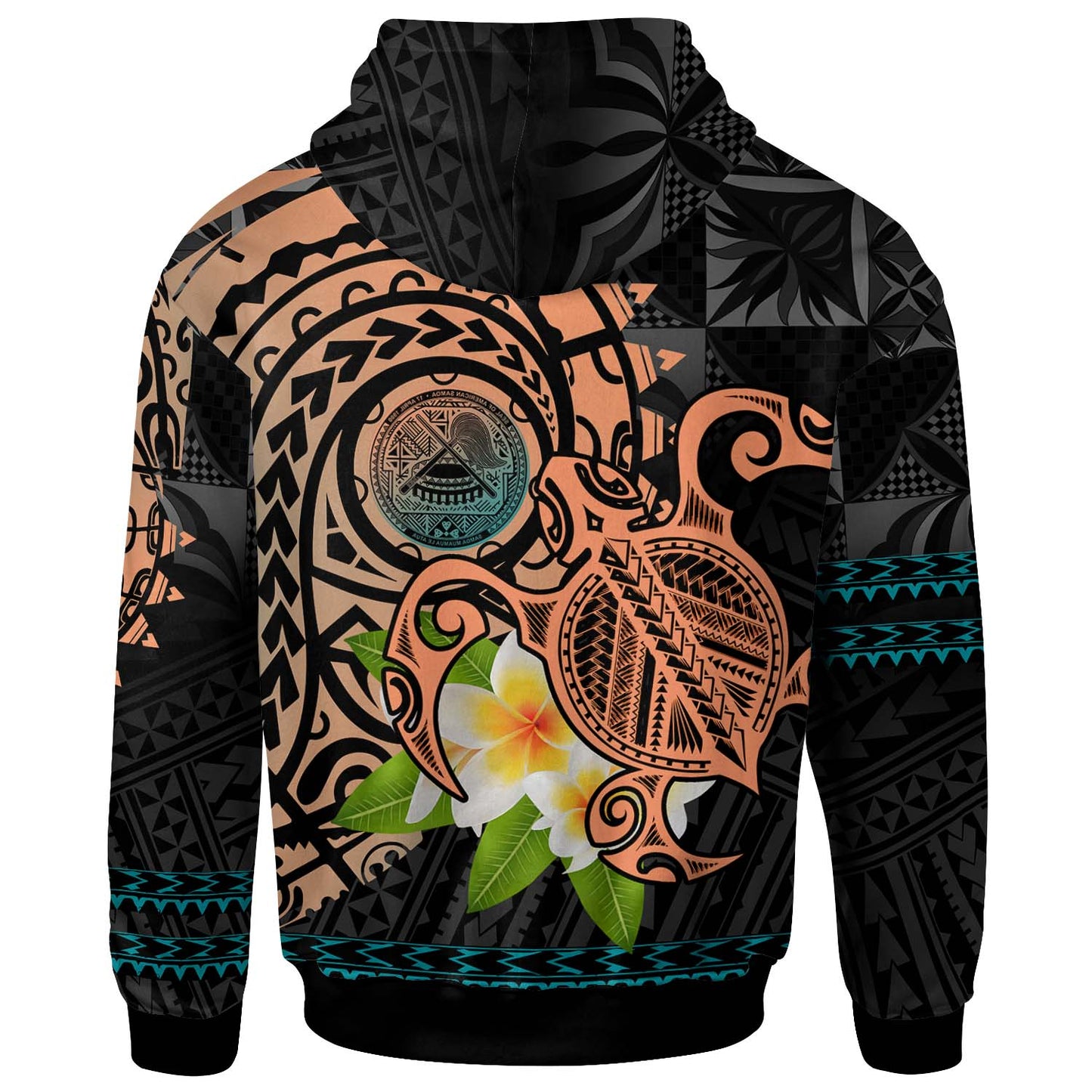 American Samoa Hoodie - Polynesian Culture with Pumeria Flower and Turtle Siapo Patterns