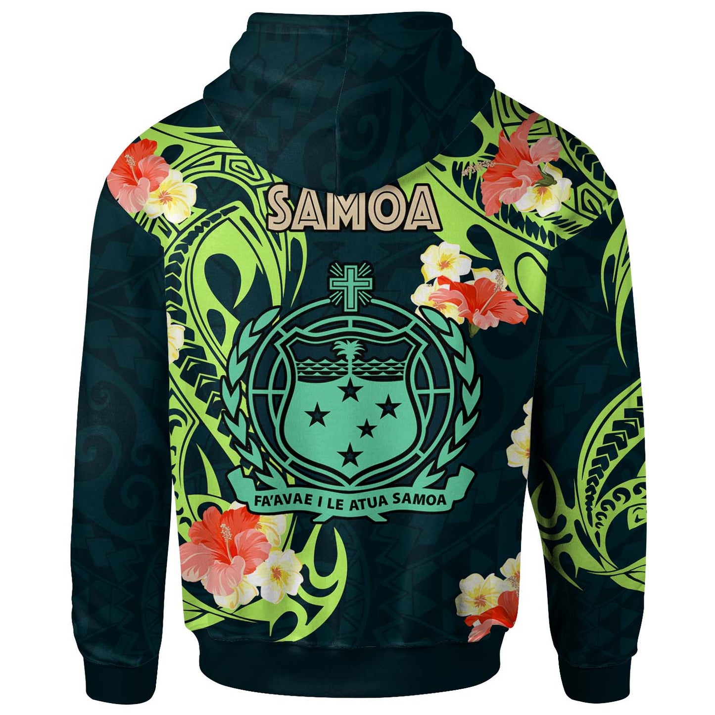 Samoa Hoodie - Polynesian Pattern with Lizard and Hibicus Tribal Flower