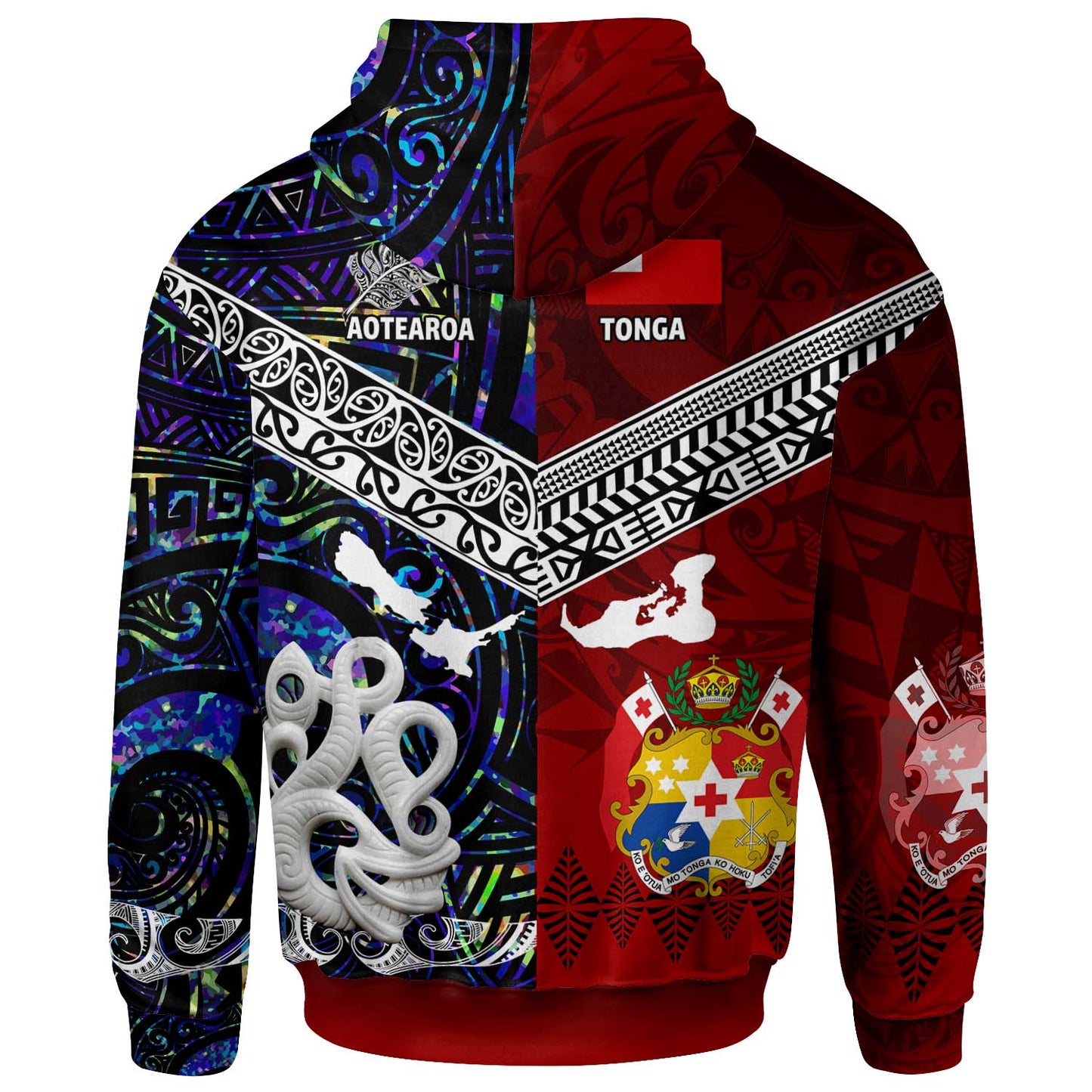 Tonga Polynesian Hoodie - Tonga And Aotearoa Polynesian Coat Of Arms Hoodie