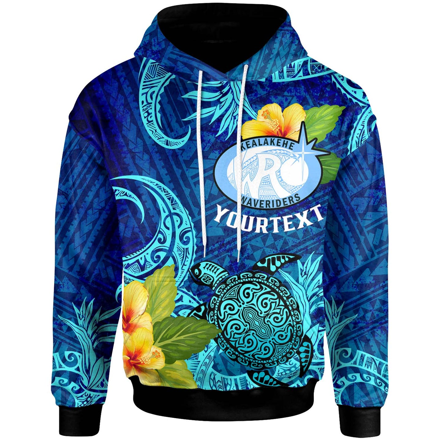 Hawaii Custom Hoodie - Kealakehe High School with Polynesian Patterns and Hibicus Flower