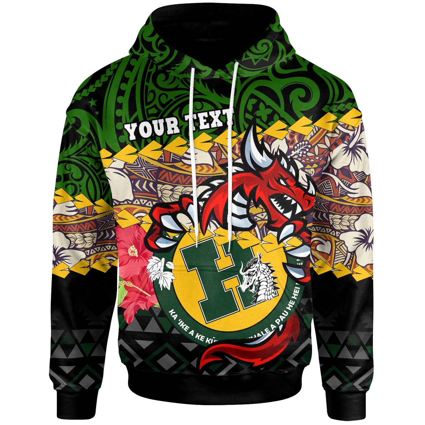 Hawaii Custom Personalised Hoodie - Hana High & Intermediate School Dragon Polynesian Pattern