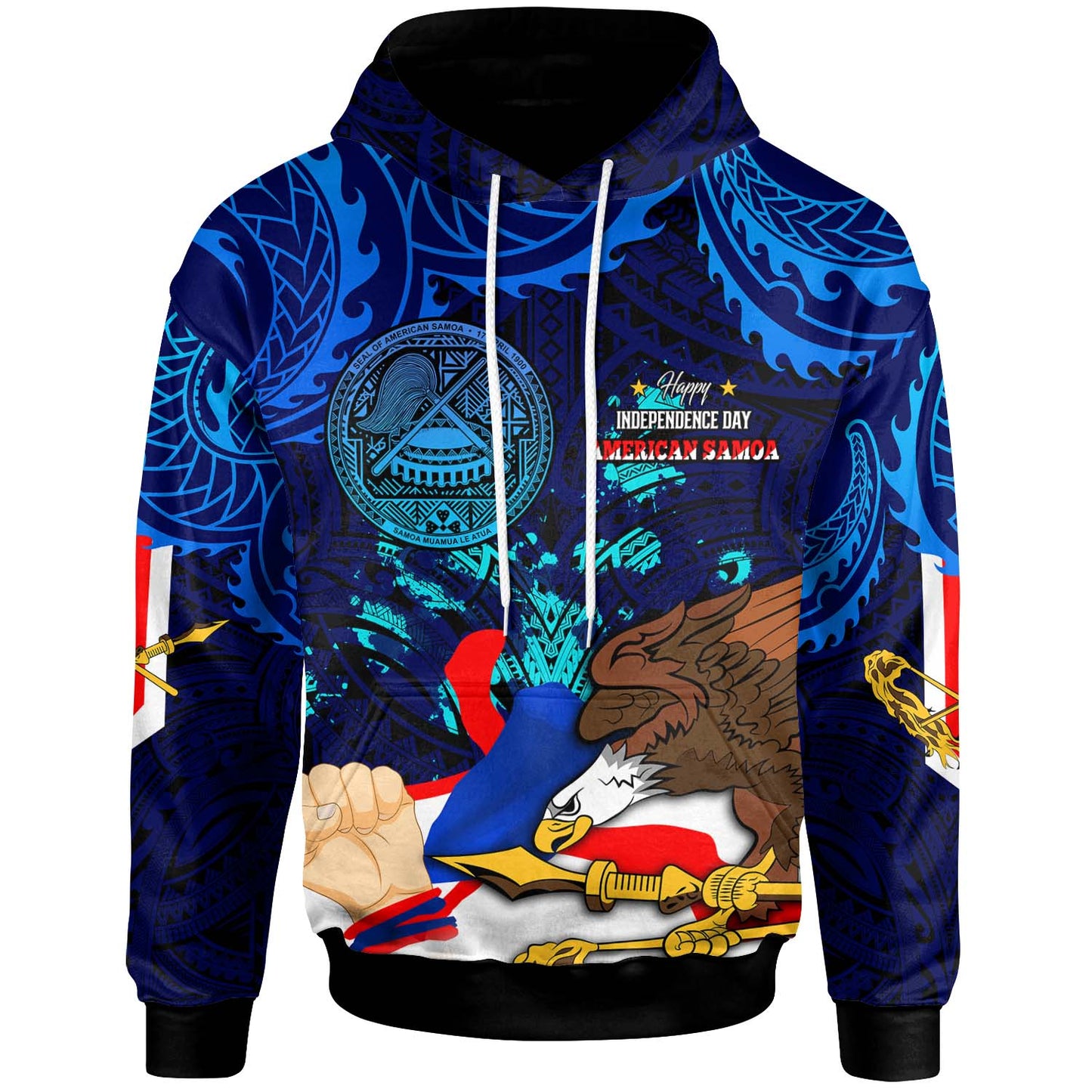 American Samoa Hoodie - Happy Independence Day Samoa with Eagles Polynesian Patterns