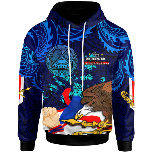 American Samoa Hoodie - Happy Independence Day Samoa with Eagles Polynesian Patterns