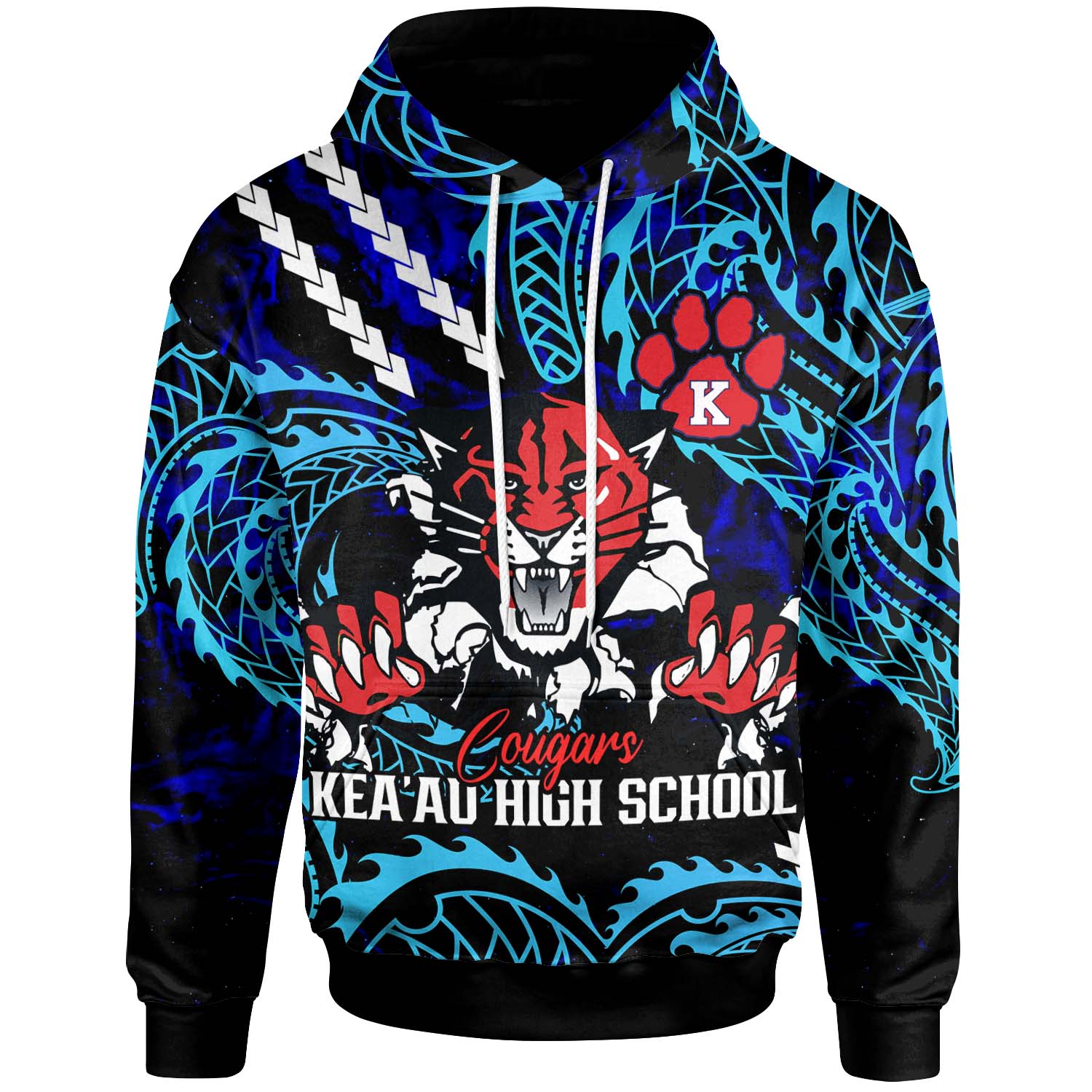 Hawaii Custom Hoodie - Keaau High School Cougars with Polynesian Patterns Galaxy