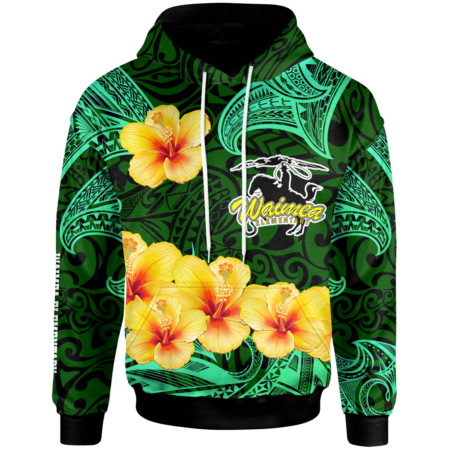 Hawaii Polynesian Hoodie - Waimea Elementary School with Polynesian Patterns and Hibicus Flower