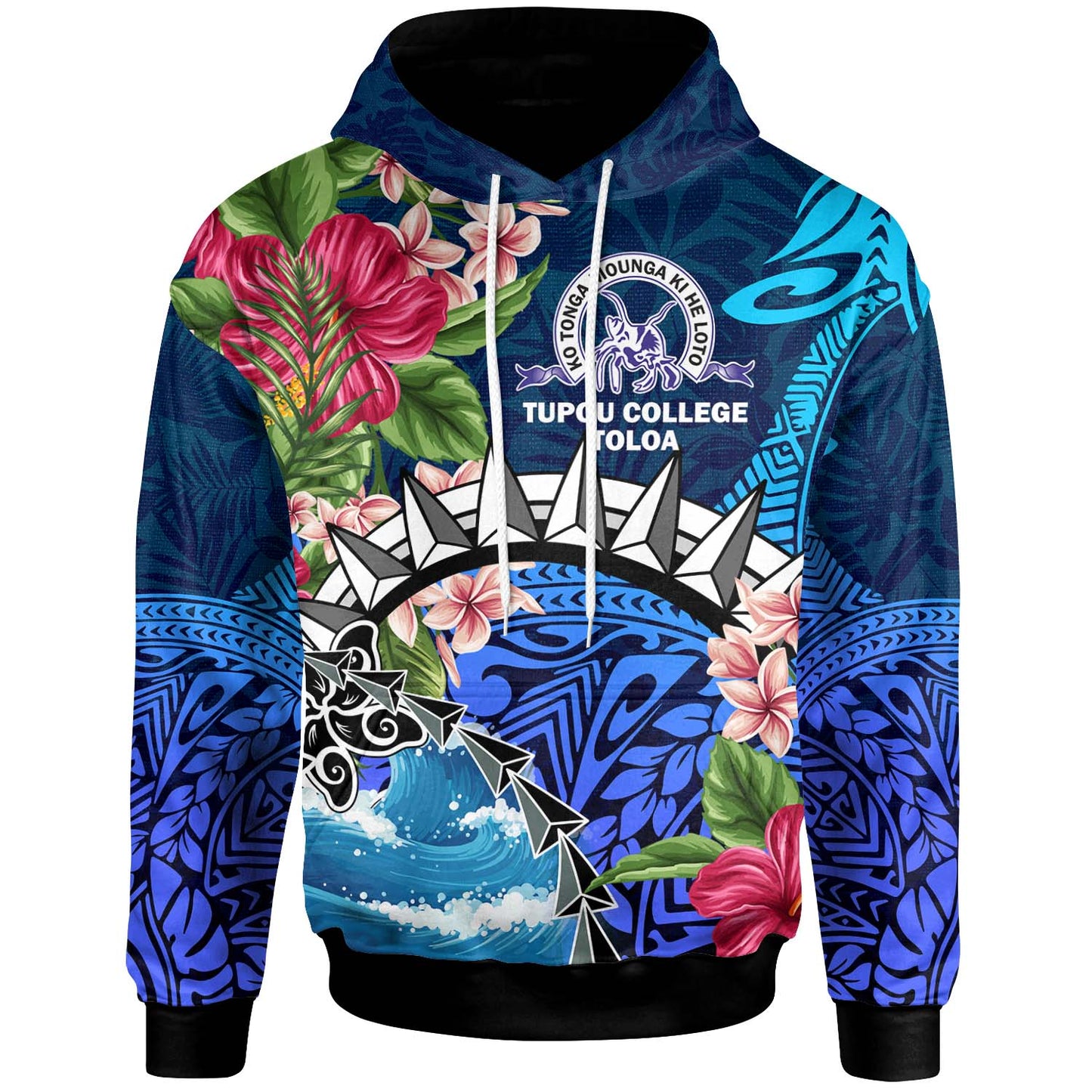 Tonga Custom Personalised Hoodie - Tupou College Polynesian Tonga Pattern with Flower