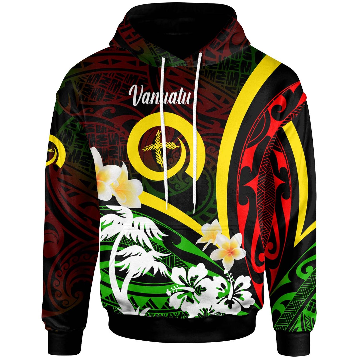 Vanuatu Hoodie - Vanuatu Independence Day Annivesary with Plumerian and Polynesian Patterns Hoodie