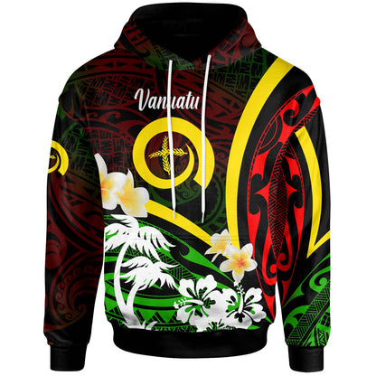 Vanuatu Hoodie - Vanuatu Independence Day Annivesary with Plumerian and Polynesian Patterns Hoodie