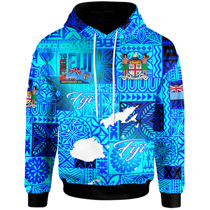Fiji Polynesian Hoodie - Custom Fiji Independence Day with Tapa Patterns and Fiji Map Hoodie