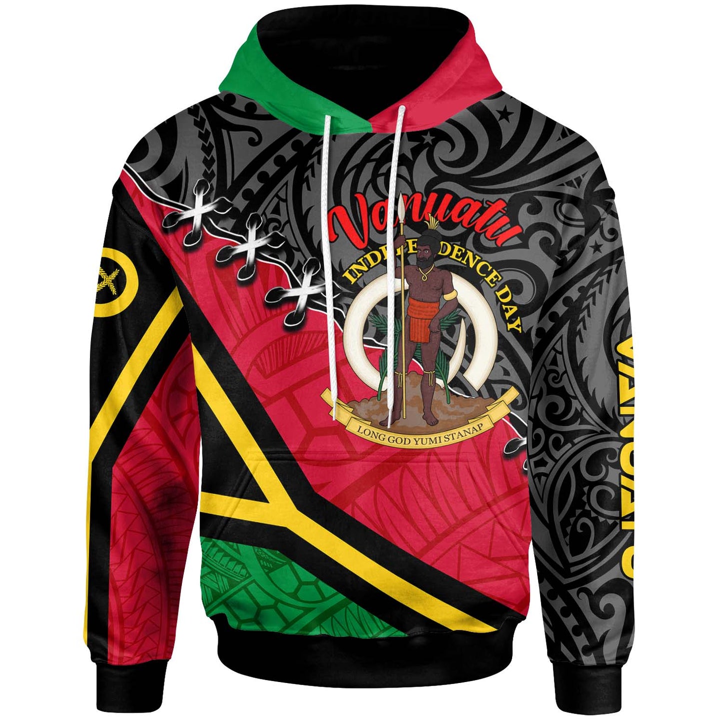 Vanuatu Hoodie - Custom Vanuatu Independence Anniversary with Coat of Arms and Polynesian Hoodie
