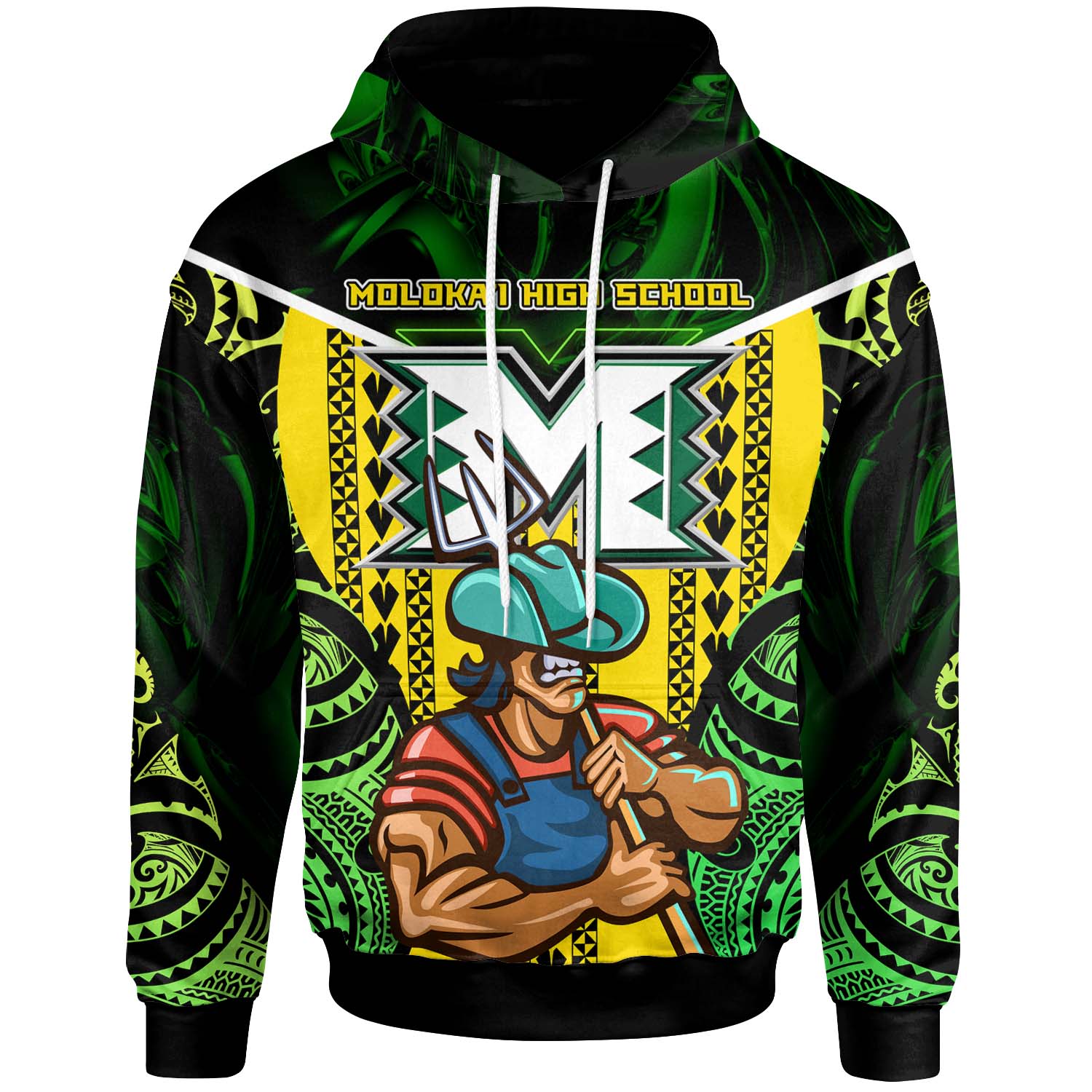 Hawaii Custom Personalised Hoodie - Moloka'i High School Polynesian Farmer with Tribal Pattern Hoodie