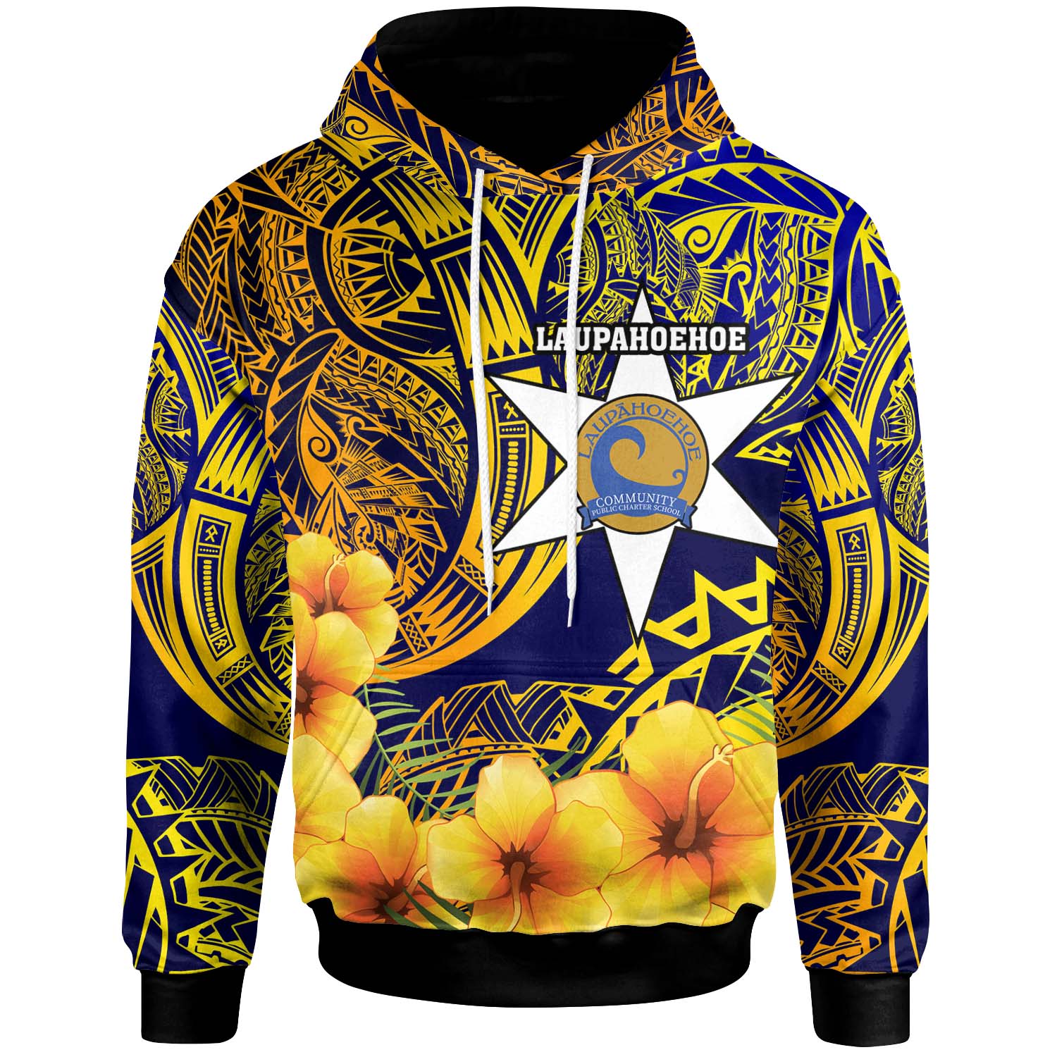 Hawaii Custom Hoodie - Laupï¿½ï¿½ï¿½ï¿½hoehoe Community Public Charter School with Polynesian and HIbicus Flower