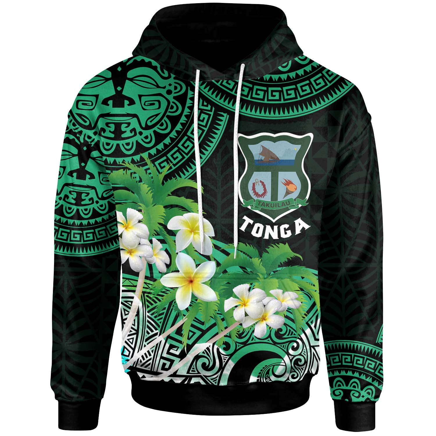 Tonga Custom Hoodie - Takuilau College with Polynesian Patterns and Plumeria Flower