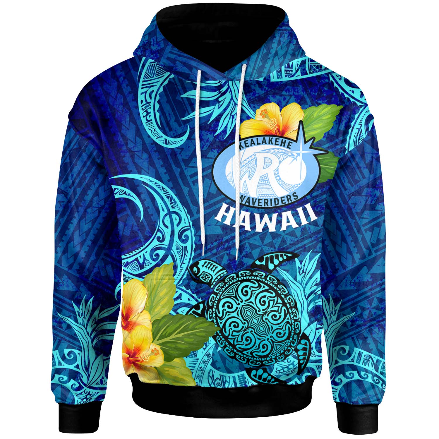 Hawaii Custom Hoodie - Kealakehe High School with Polynesian Patterns and Hibicus Flower