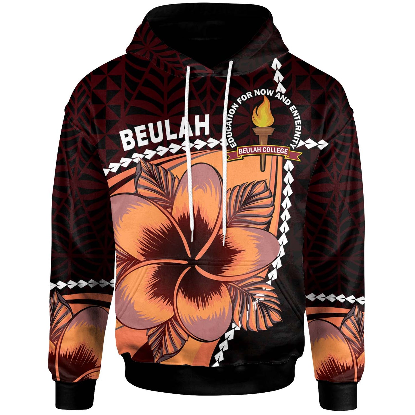 Tonga Custom Personalised Hoodie - Beulah College Polynesian Pattern with Flower Tribal Hoodie