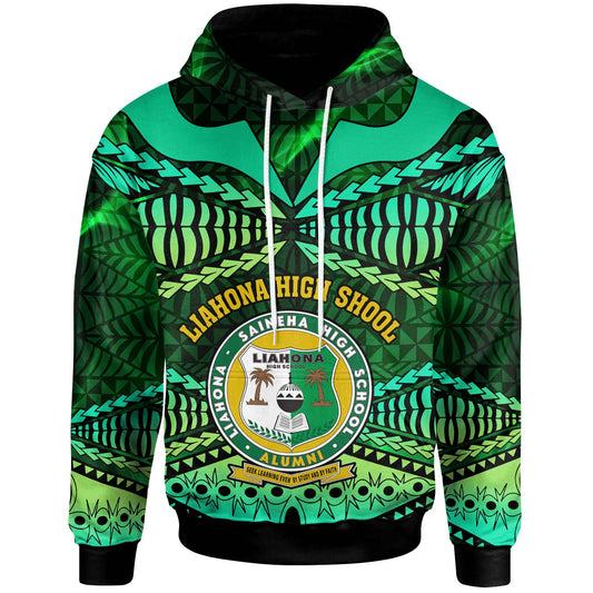 Tonga Custom Hoodie - Liahona High Shool with Tonga Patterns with Green Effect