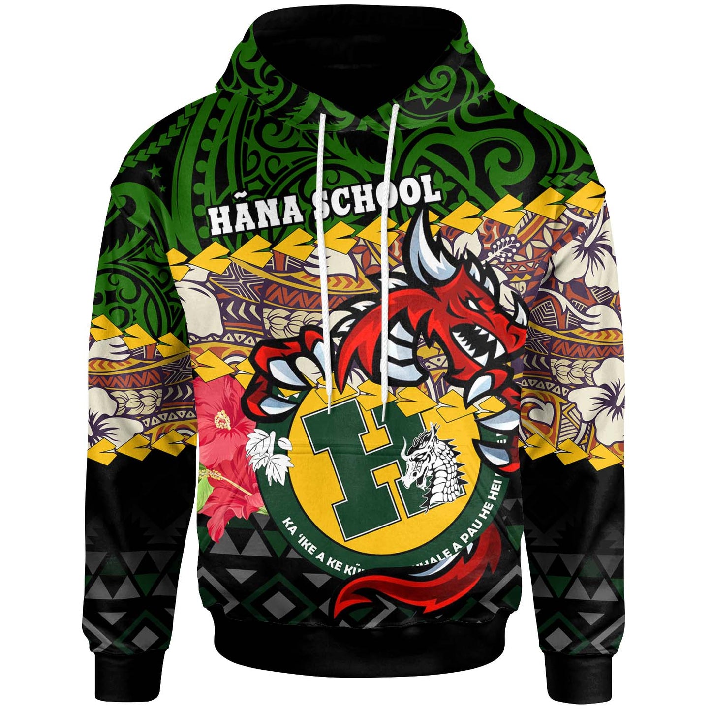 Hawaii Custom Personalised Hoodie - Hana High & Intermediate School Dragon Polynesian Pattern
