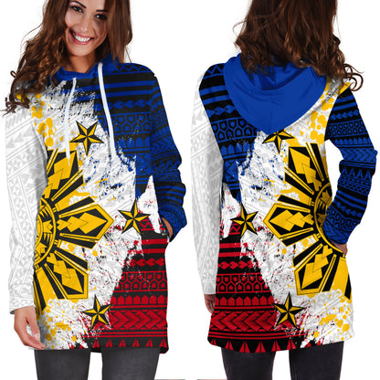 Philippines Hoodie Dress Filipino Sun Flag Grunge Style