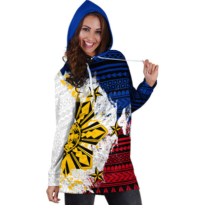 Philippines Hoodie Dress Filipino Sun Flag Grunge Style