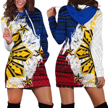 Philippines Hoodie Dress Filipino Sun Flag Grunge Style