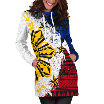Philippines Hoodie Dress Filipino Sun Flag Grunge Style