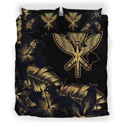 Hawaii Bedding Set - Hibiscus Tropical Hawaii Luxury Gold Bedding Set