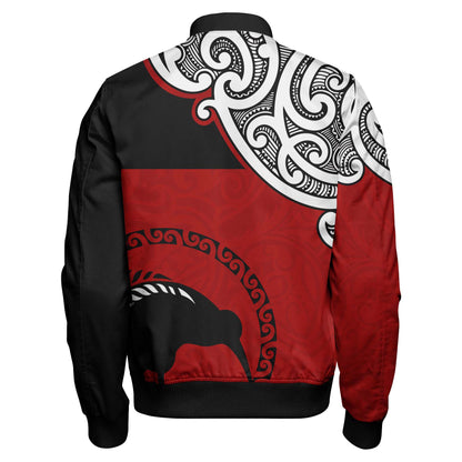 New Zealand Bomber Jacket - Happy Waitangi Day Kiwi Bird and Maori Traditional