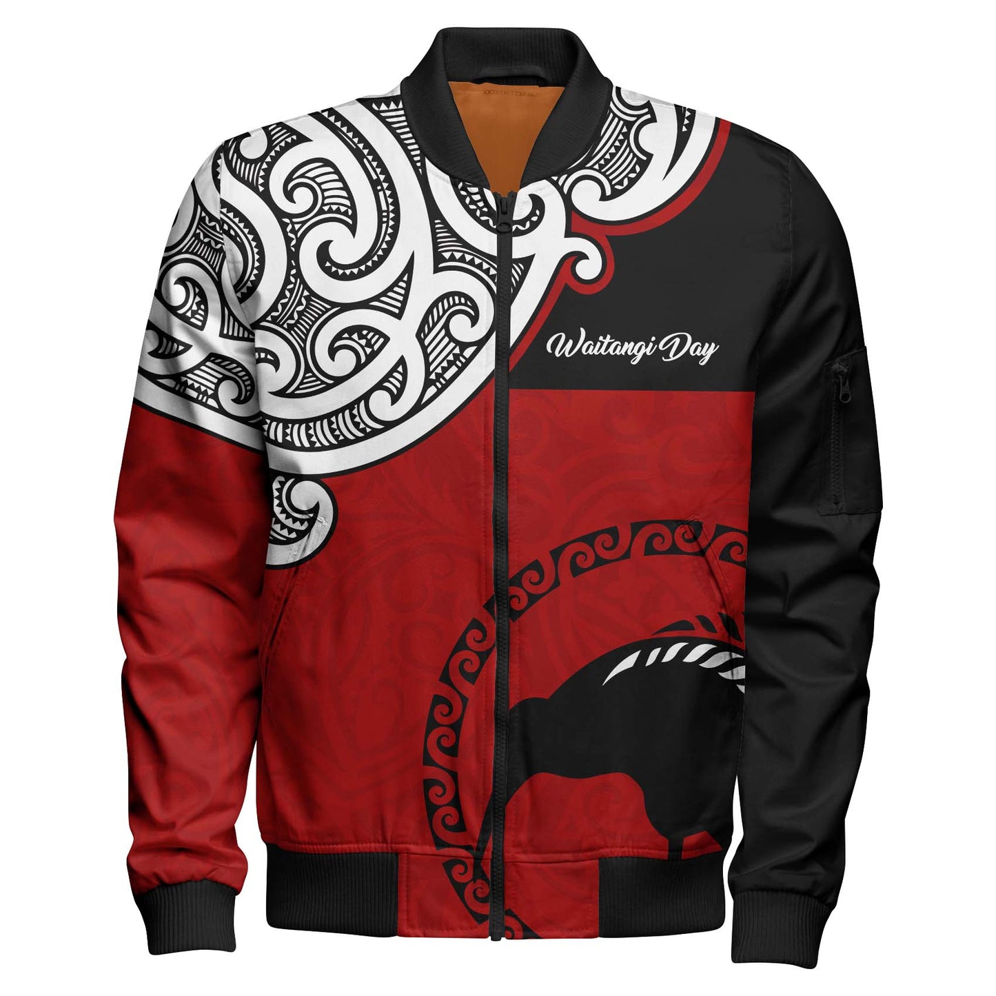 New Zealand Bomber Jacket - Happy Waitangi Day Kiwi Bird and Maori Traditional