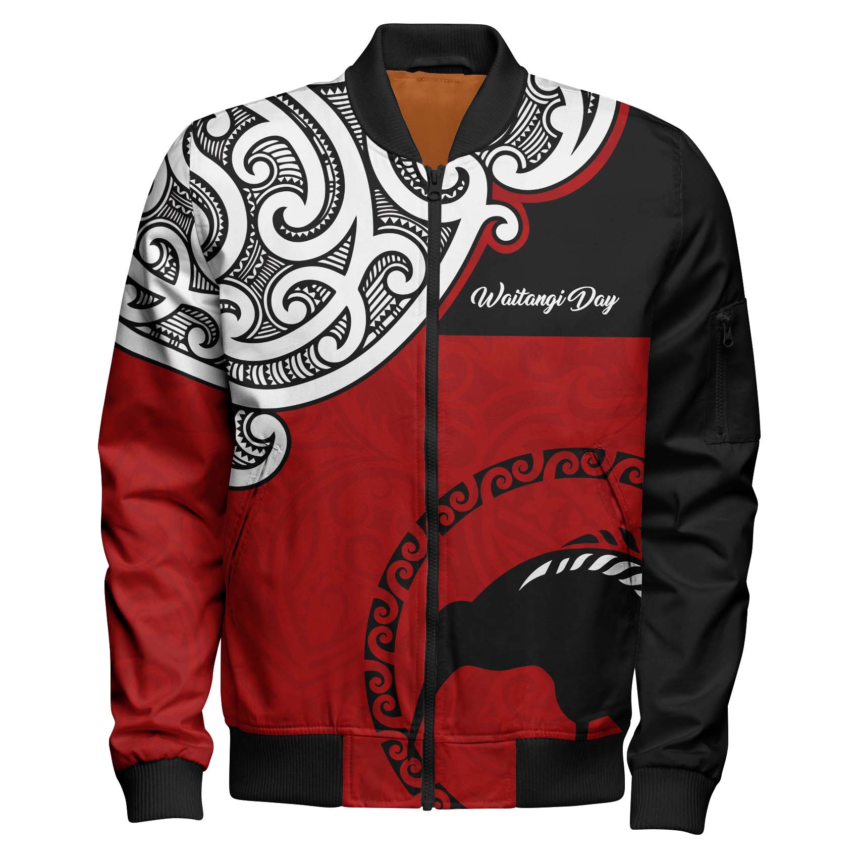 New Zealand Bomber Jacket - Happy Waitangi Day Kiwi Bird and Maori Traditional