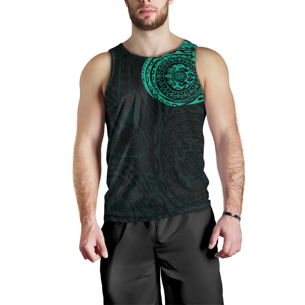 Polynesian Men Tank Top - Polynesian Tattoo Style Version 2 Turquoise