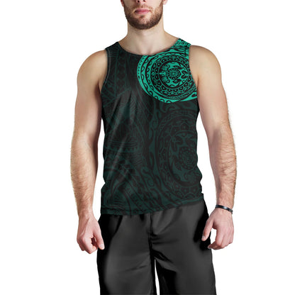 Polynesian Men Tank Top - Polynesian Tattoo Style Version 2 Turquoise
