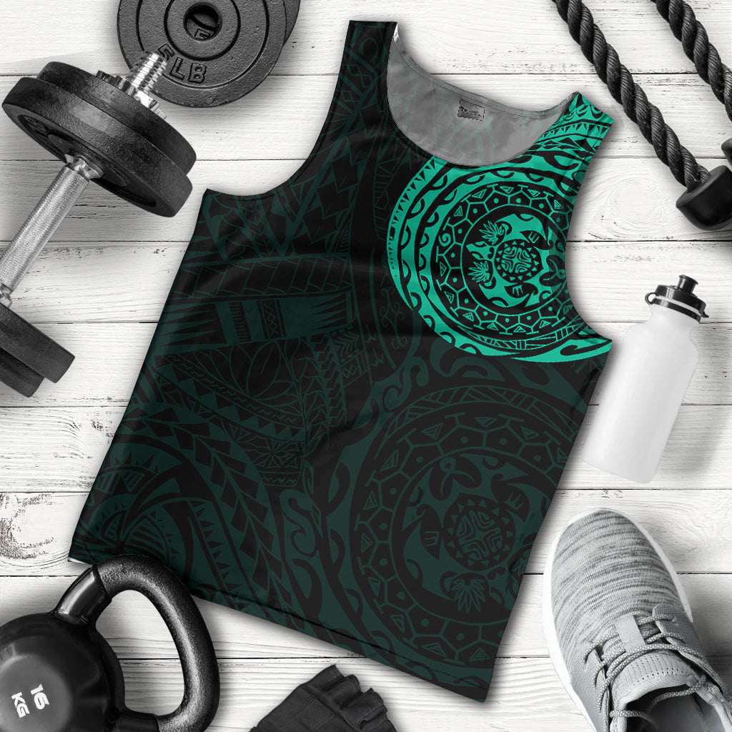 Polynesian Men Tank Top - Polynesian Tattoo Style Version 2 Turquoise